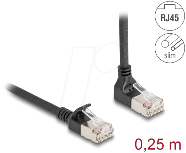 Патч-кабель Cat.6a, S/FTP, кутовий / прямий, 0.25 м