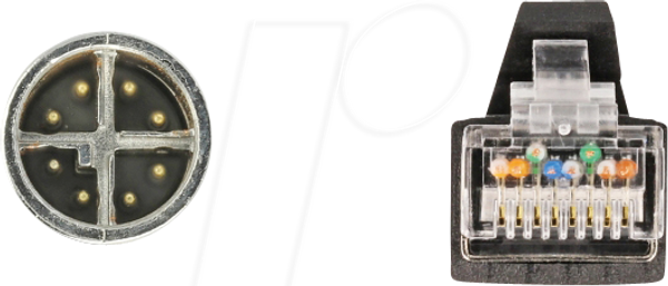 Кабель M12, X-кодування, 8-контактний штекер / штекер RJ45, 1 м