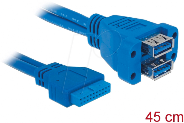 Кабель USB 3.0, штифтове гніздо на 2x USB 3.0 A гніздо, 0,45 м