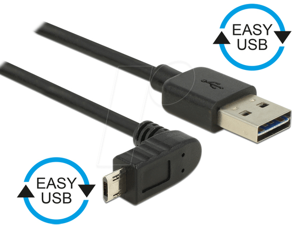 Кабель EASY-USB 2.0-A чоловічий> Micro USB 2.0 м, кутовий лівий/правий 0.5 м