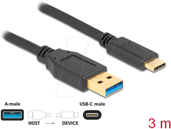USB-кабель 10 Гбіт/с, A чоловічий - C чоловічий, 3 м