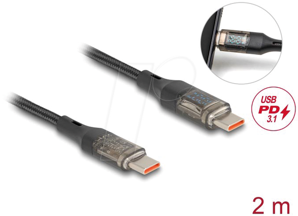 Кабель синхронізації та заряджання, USB-C, 100 Вт, індикатор живлення, 2,0 м