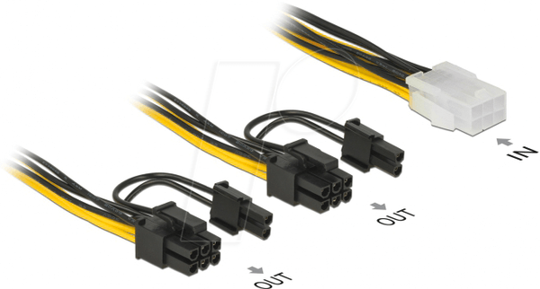 Кабель живлення Delock PCIe 6-контактний (мама) > 2x 8-контактний (тато), 15 см