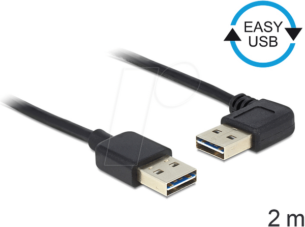 Кабель EASY-USB 2.0 тип-A чоловічий > USB тип-A чоловічий кутовий 2 м