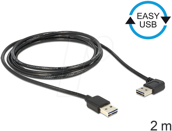 Кабель EASY-USB 2.0 тип-A чоловічий > USB тип-A чоловічий кутовий 2 м