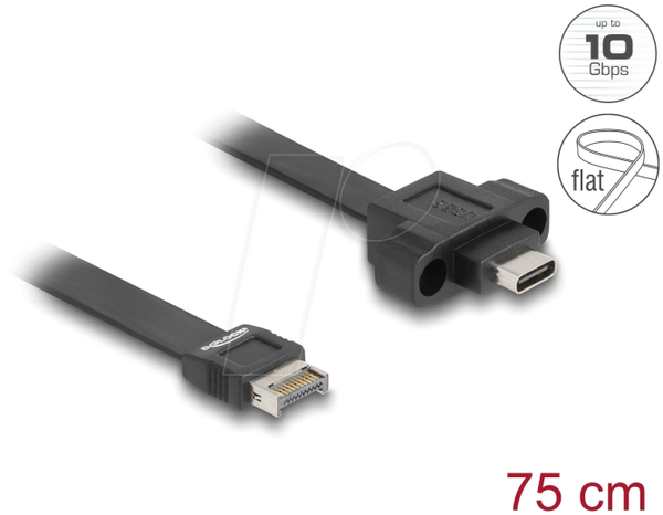 USB E Key A 20-контактний штекер до USB C роз'єму, плоский шлейф, 75 см