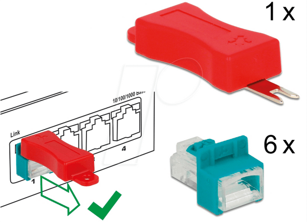 Комплект мережевих застібок RJ45 Secure Clip, 6 штук