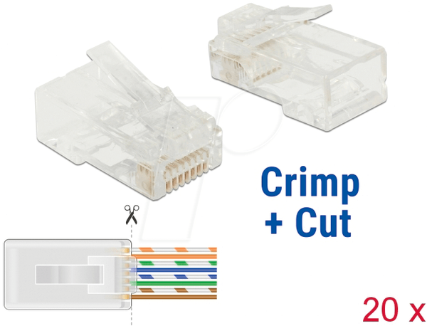 Вилки RJ45 обжимні+зрізані Cat.5e UTP 20 штук