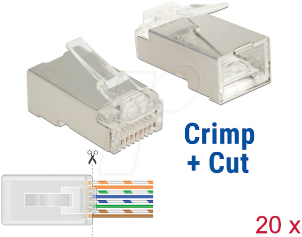Вилки RJ45 обтискні+зрізані Cat.6 STP 20 штук