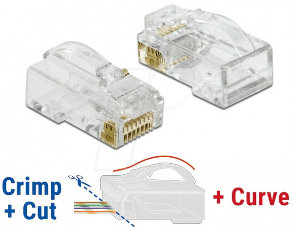 Вилки RJ45 обжимні+зрізані+вигнуті Cat.6 UTP 20 штук