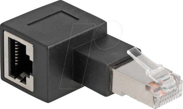 Адаптер RJ45 штекер-роз'єм RJ45 Cat.6A, кут 90° ліворуч