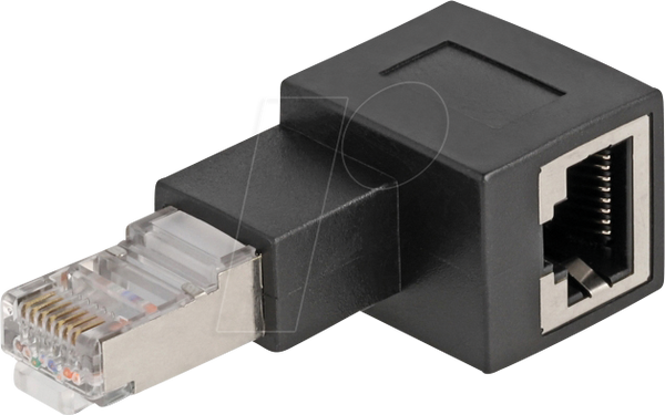 Адаптер RJ45 штекер-роз'єм RJ45 Cat.6A, кут 90° ліворуч