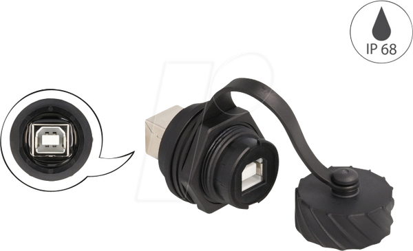 Разъем USB 2.0, гнездо типа B, черный.