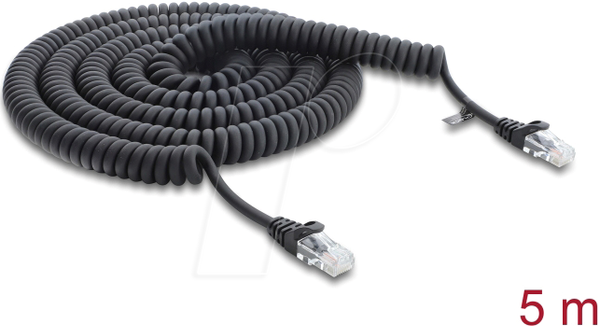 Спіральний кабель RJ45, Cat.5e, 5 м, чорний