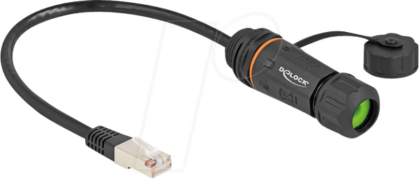 Монтажний адаптер RJ45, вилка/розетка, Cat.6a, 25 см, чорний