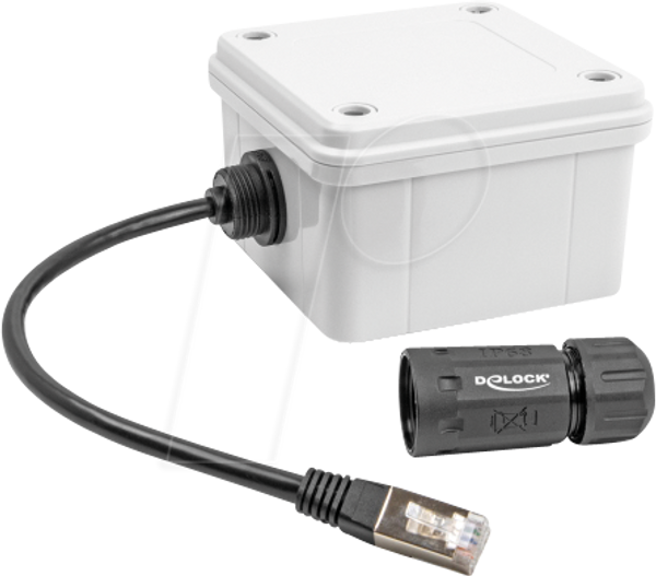 Монтажний адаптер RJ45, вилка/розетка, Cat.6a, 25 см, чорний