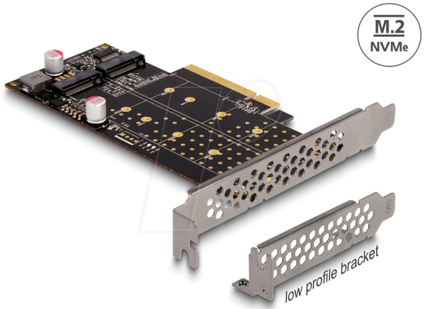 PCIe x8 > 2x M.2 NVMe, розгалуження, низький профіль