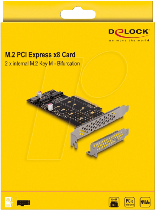 PCIe x8 > 2x M.2 NVMe, розгалуження, низький профіль