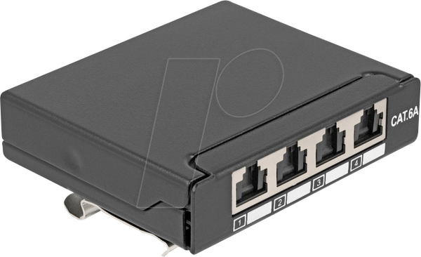Міні-патч-панель для робочого столу, RJ45, 4 порти, Cat.6A, екранований, чорний