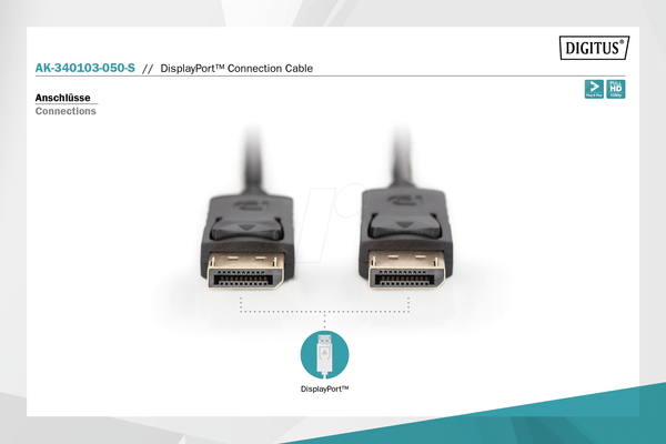 Кабель DisplayPort 1.1, 1080p, 2,0 м