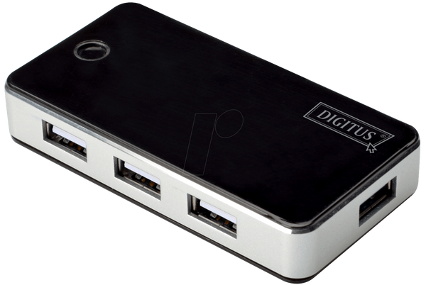 DIGITUS USB 2.0 7-портовий, чорний/алюмінієвий, в комплекті з блоком живлення