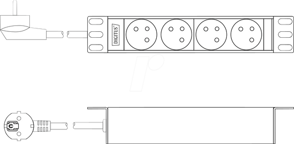 10-дюймова розеткова панель, 1U, 4-контактна