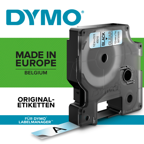 Стрічка DYMO D1, 9 мм, чорна/прозора