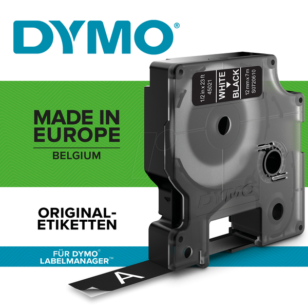 Стрічка DYMO D1, 19 мм, біла/чорна
