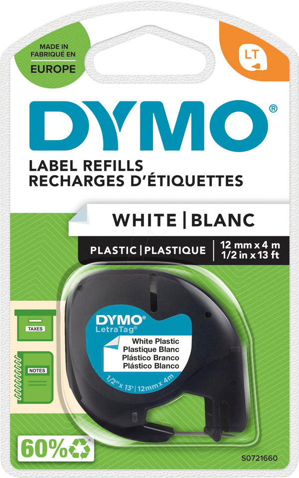 Етикетувальна стрічка DYMO, пластикова, біла