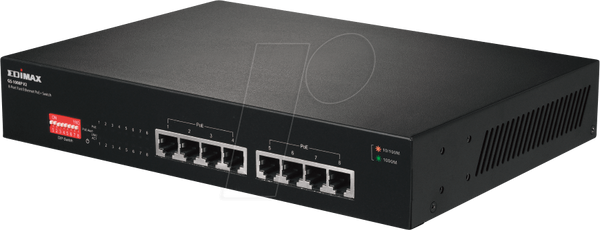 Комутатор, 8-портовий, Fast Ethernet, PoE+, DIP-переходники