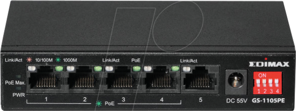 Комутатор, 5-портовий, гігабітний Ethernet, PoE+, DIP-переходники