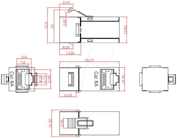 Модуль Keystone, RJ45, STP, Cat.6a, 90°