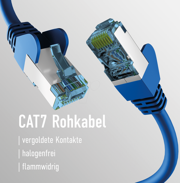 Патч-кабель, Cat.7, необроблений кабель, S/FTP PiMF, 2 м, синій