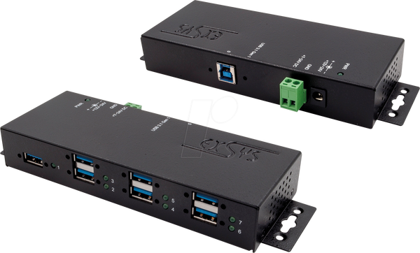 Промисловий концентратор USB 3.0 на сім портів, 15 кВ ЕЦП, чорний