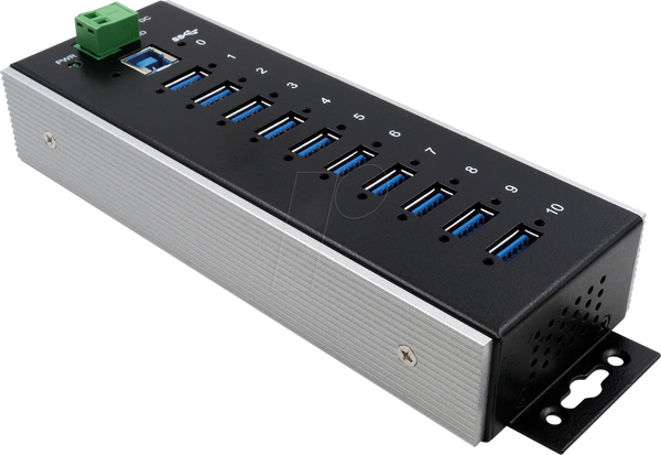Промисловий концентратор USB 3.0 на 10 портів, 10x USB-A, 15 кВ ESD, температура