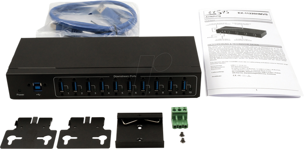 Десятипортовий промисловий концентратор USB 3.0, 15 кВ ESD, настільний, настінний, DIN-рейка