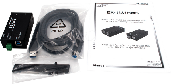 Чотирипортовий промисловий концентратор USB 3.0, 15 кВ EDS, міні