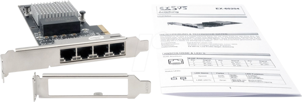 Мережева карта, PCIe, Gigabit Ethernet, 4x RJ45