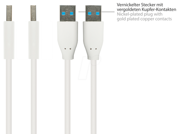 Кабель USB 3.1, штекер A - штекер C, білий, 0,5 м