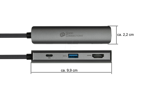 USB 3.0, 3-портовий концентратор, 1xA, 1xHDMI, 1xPD 94 Вт, кабель USB-C