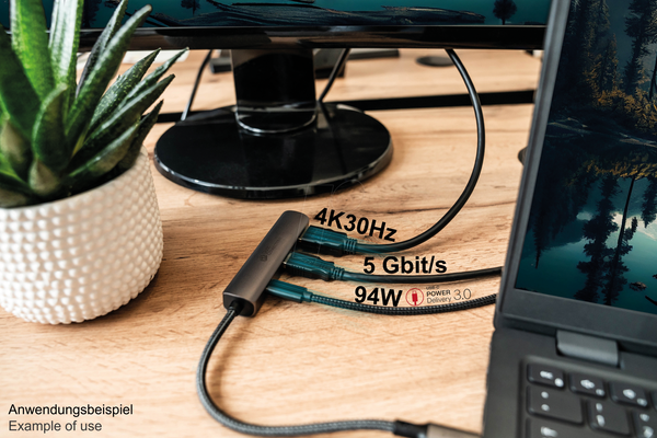USB 3.0, 3-портовий концентратор, 1xA, 1xHDMI, 1xPD 94 Вт, кабель USB-C