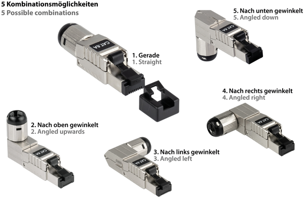 Вилка RJ45 Cat.6a, STP, металева, 5 напрямків