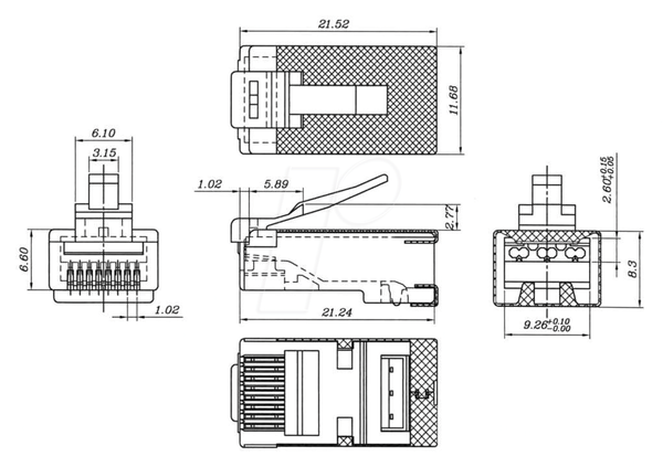 Штекер RJ45, екранований CAT 6A STP