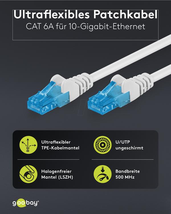 Патч-кабель ультрагнучкий, Cat.6a, U/UTP, білий, 10 м