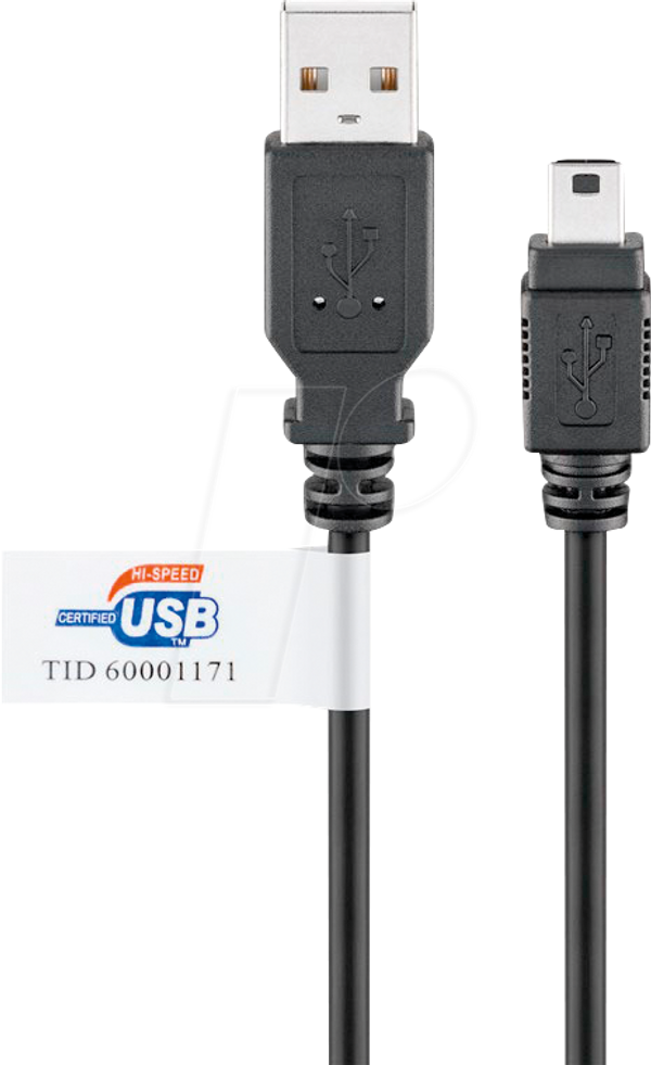 Кабель USB 2.0, роз'єм A - міні-роз'єм B, 3 м