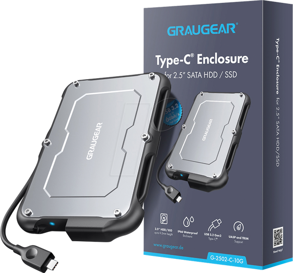 Зовнішній корпус для 2,5-дюймового жорсткого диска SATA, IP 66, USB 3.1