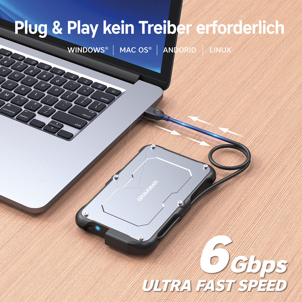 Зовнішній корпус для 2,5-дюймового жорсткого диска SATA, IP 66, USB 3.1