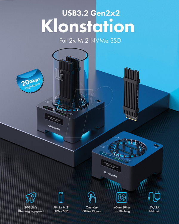 Док-станція та копіювальна станція 2x M.2 NVMe, USB 3.2