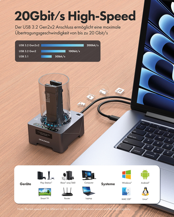 Док-станція та копіювальна станція 2x M.2 NVMe, USB 3.2