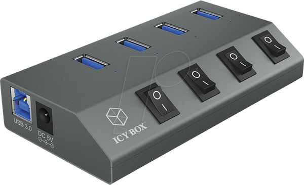 Чотирипортовий концентратор USB 3.0, USB-A, перемикач, чорний
